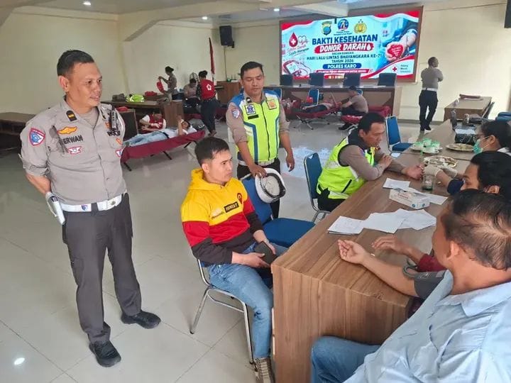 Sambut HUT Lalu Lintas Bhayangkara ke-71, Satlantas Polres Karo Gelar Donor Darah