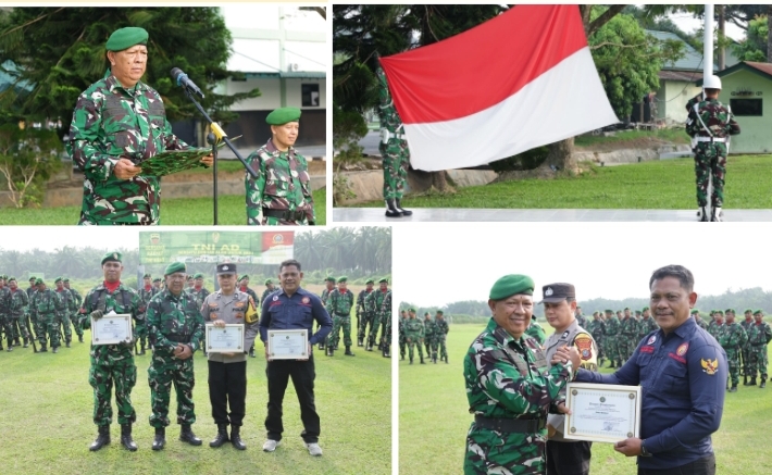 Upacara Bendera 17-an, Danramil 03/LP Berikan Penghargaan kepada Babinsa, Bhabinkamtibmas, dan Awak Media Terbaik