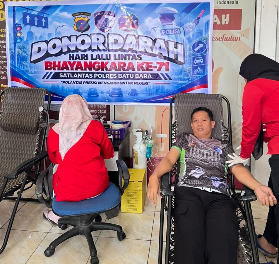 Sambut HUT Lalu Lintas ke-71, Satlantas Polres Batu Bara Gelar Donor Darah